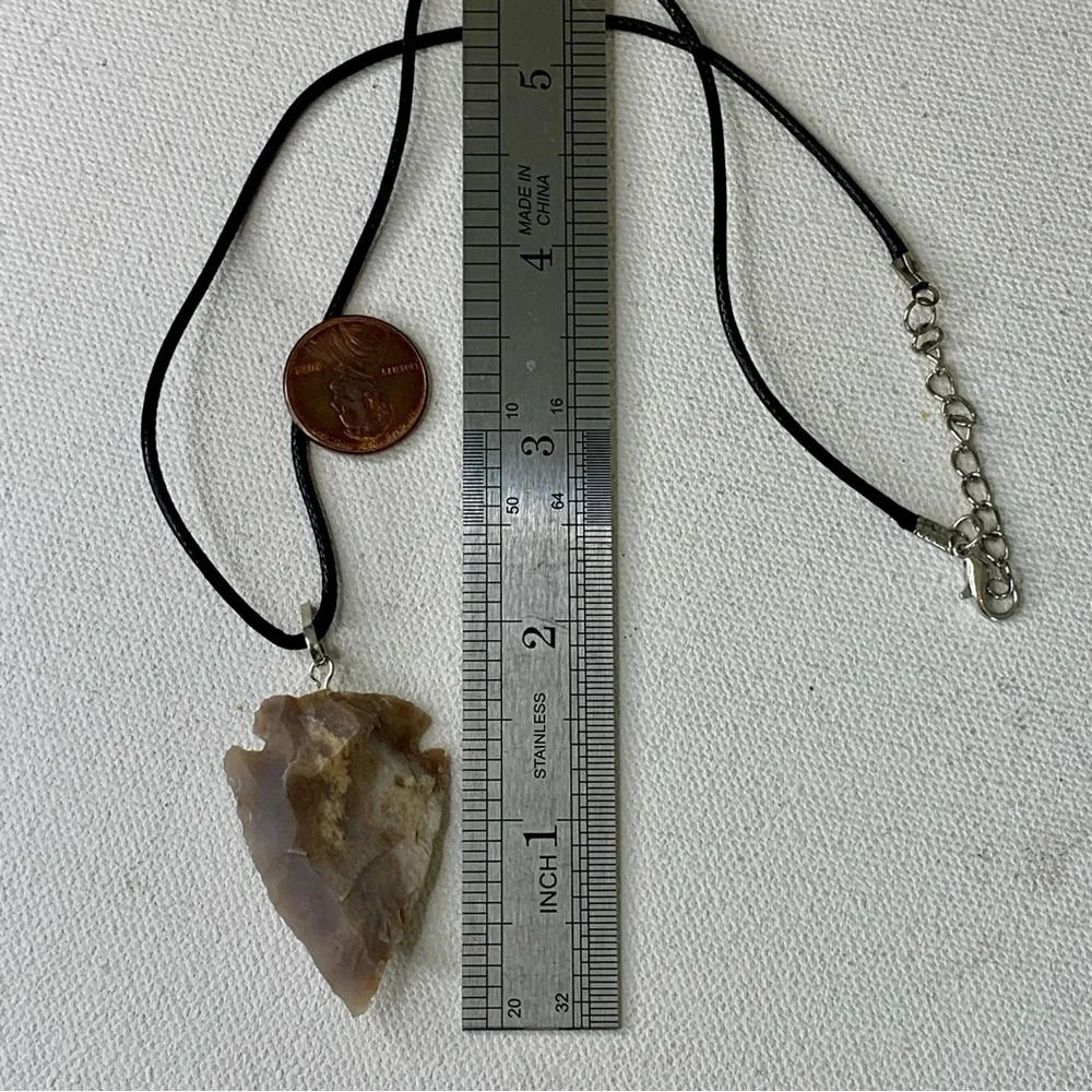 Arrowhead Leather Necklace Brown Agate Stone Primitive Jewelry Men's Tribal 19